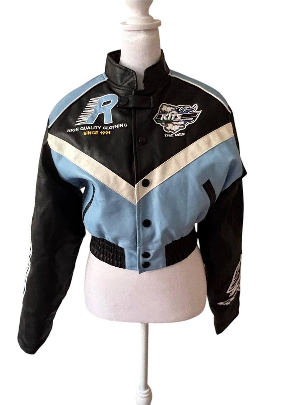 Vintage Smoke Rise Red Racing Jacket – Black, Blue & White